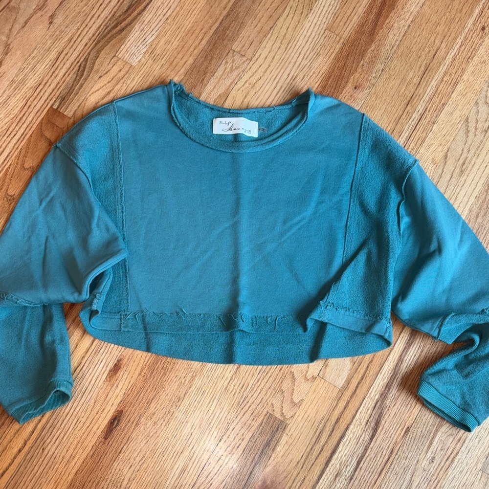 Vintage Havana small Teal Cropped Long Sleeve Top